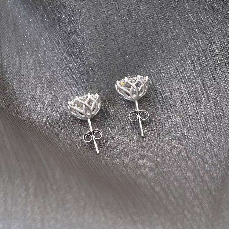Fine Jewelry Sterling Sier Round Brilliant Cut 9mm Moissanite Dia Gold Plated Stud Earring with GRA Certificate