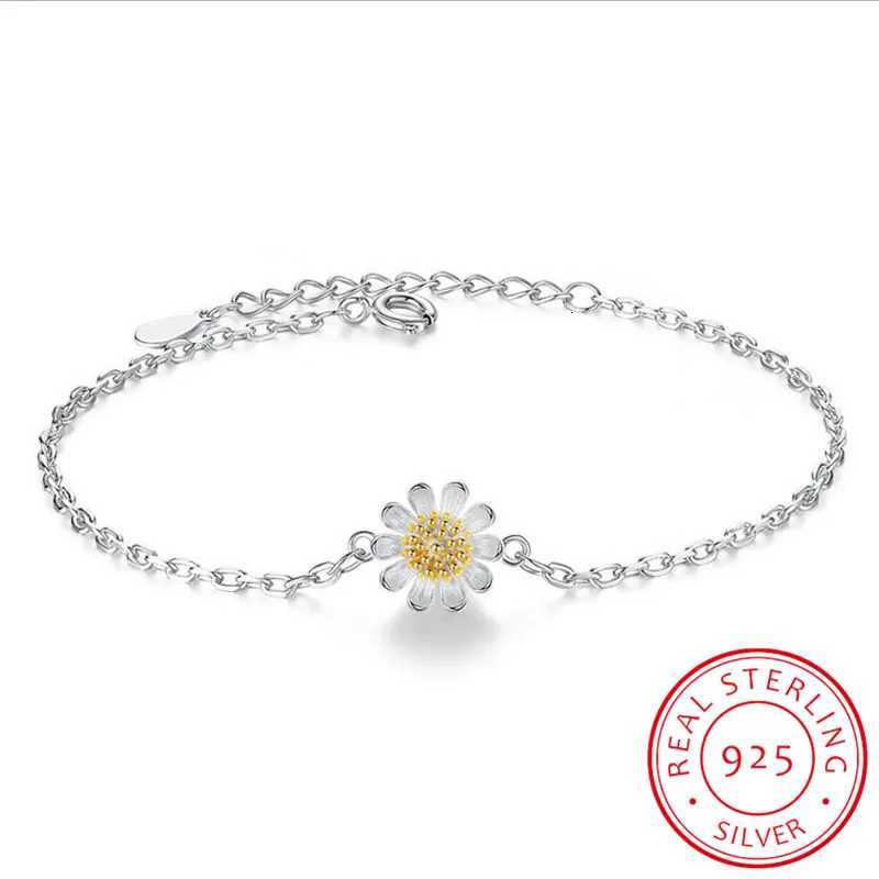 2019 Real Pure 925 Sterling Silver Daisy Flower Bracelets For Women silver bracelet Drop Shipping Z250807