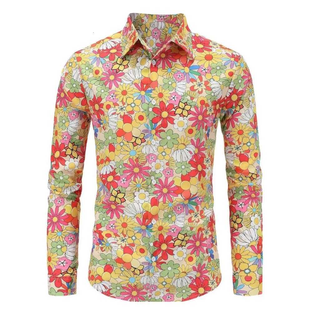 Mens Long Sleeves Shirts Hippie 70s Disco Hip Hop Button Flower Retro Long Sleeve Shirt New Mens Casual Blouse Unisex Tops W250808