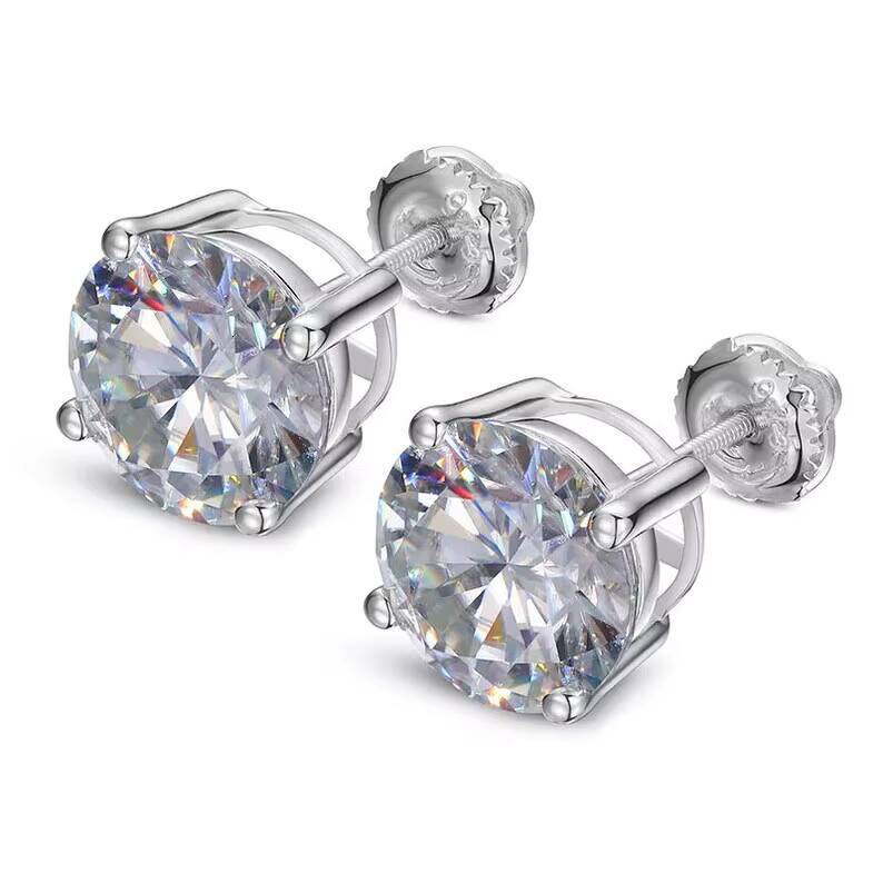 VVS 5mm 6mm Moissanite Stud Earrings Hiphop 925 Silver Bling Moissanite Diamond Round Cut Moissanite Earrings