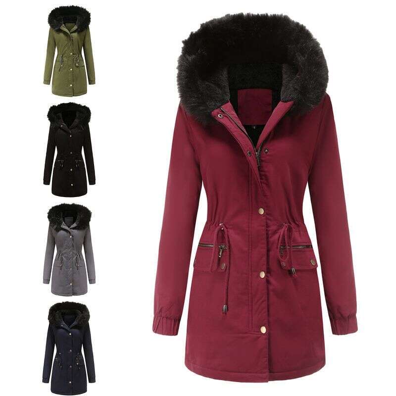 Women's Wear To Overcome Fleece-Padded With Fur Collar Hooded Warm Coat Loose Padded Jacket
