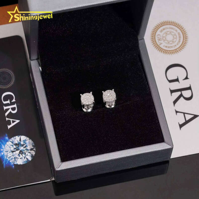 Hip Hop Jewelry Pass Tester Stocks Sterling Sier Iced Out VVS Dia Custom Moissanite Stud Earrings