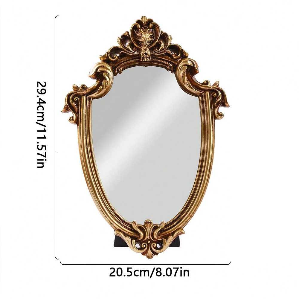 Vintage Gold Patterned Mirror Decoration Table Wall Mirror with Stand for Room Bedroom Dresser Desktop Decor European Style Z250807