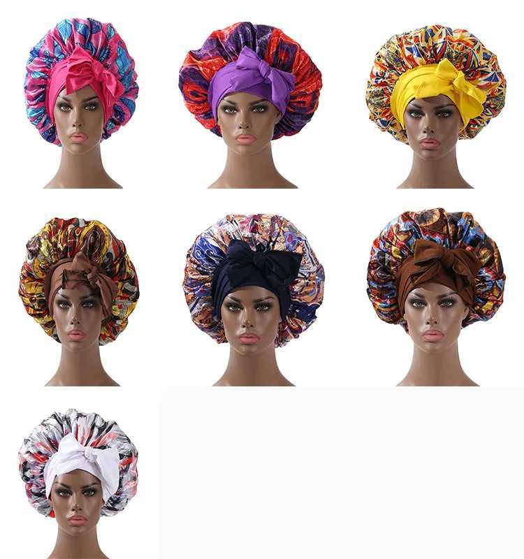 Extra Large Satin Bonnet Long Tail African Style Print Bonnets for Women Shower Cap Womens Hats Hair Bonnet for Sleeping Z250808