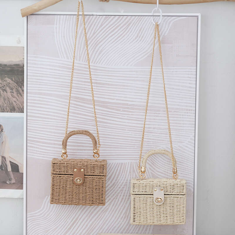 Ins Style Small Square New Straw Bag Single Shoulder Crossbody Handbag for Women Beach Photo Props Wedding Gift