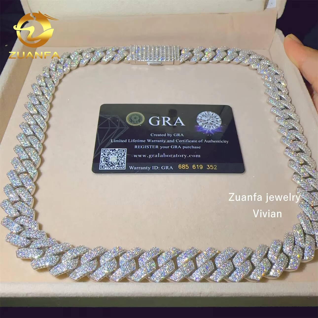 Fashion D Color VVS Moissanite Diamond 16MM Moissanite Necklace Sterling Silver 925 Hip Hop Cuban Chain Cuban Link Necklace