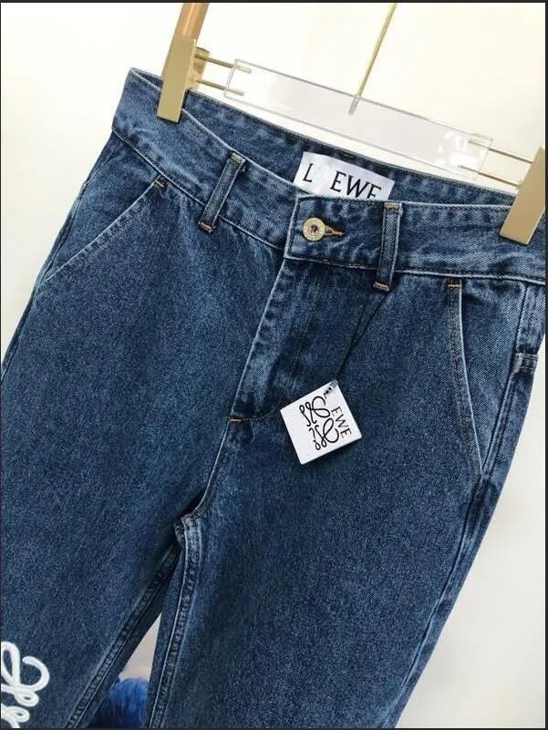 2026 New Womens Designer Blue Denim Pants Loose High Waisted Embroidered Versatile Jeans Trendy Trousers Free Shipping
