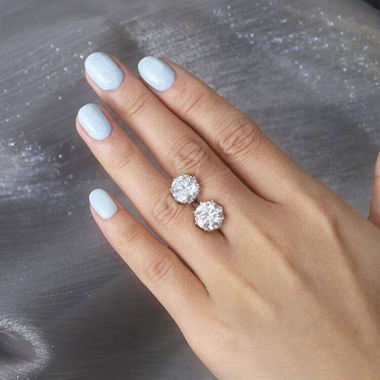 Fine Jewelry Sterling Sier Round Brilliant Cut 9mm Moissanite Dia Gold Plated Stud Earring with GRA Certificate