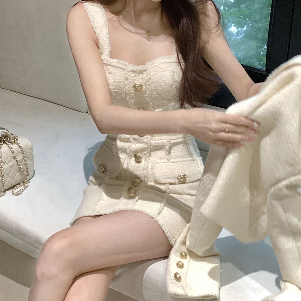 2 Piece and Korean Style: Retro Wool Mini Dress Korea Set with Tassel Jacket ddmymoon
