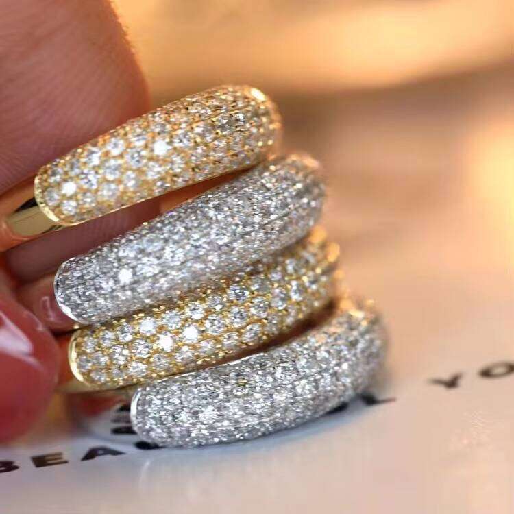 Light 5 Row Iced Out Party Anniversary 14KSolid Gold VVS Moissanite Melee Band Ring for Women Men