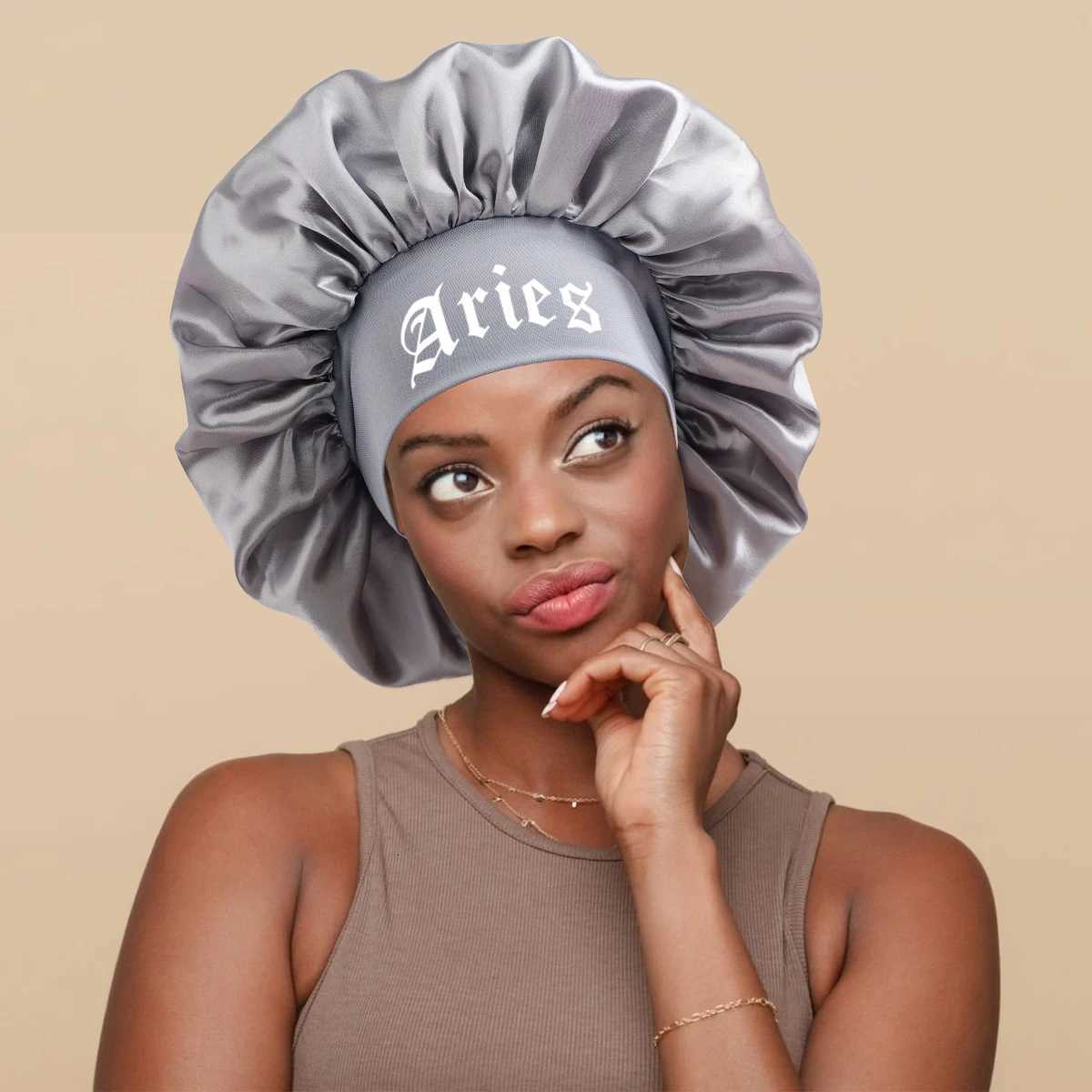 1PConstellation Printing Satin Wide Band Sleep Bonnet Soft Sleeping Bonnet with Wrap Band Make Up Washing Face Daily Use Bonnet Z250808