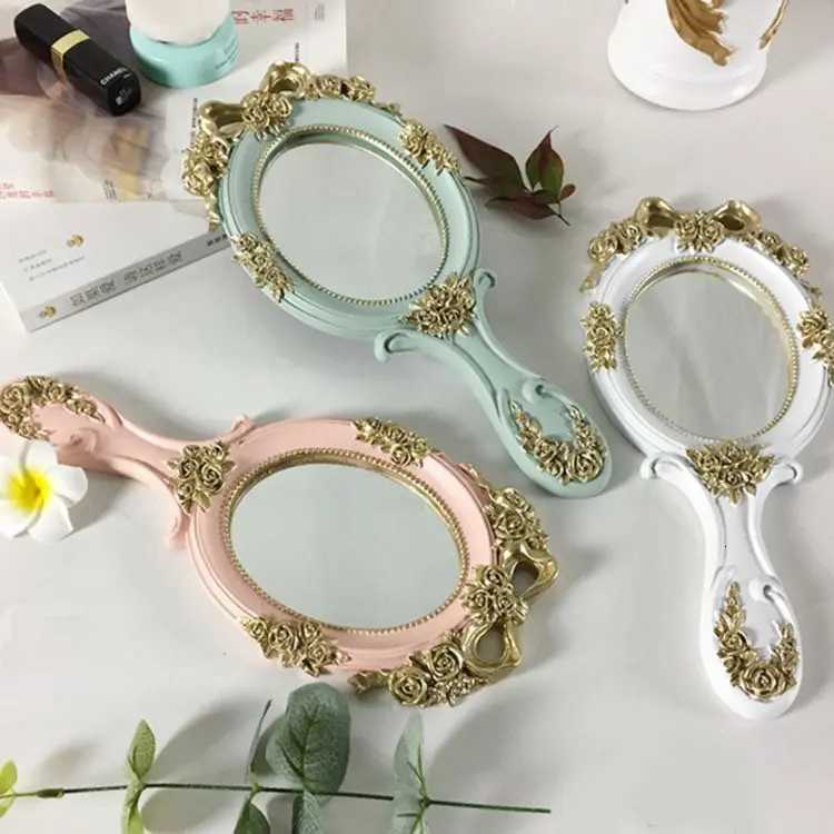 Vintage Handheld Mirror Vanity Makeup Compact Travel Beautiful Portable Oval Embossed Rose Handheld Mirrors Gift for Mom Girl Z250808