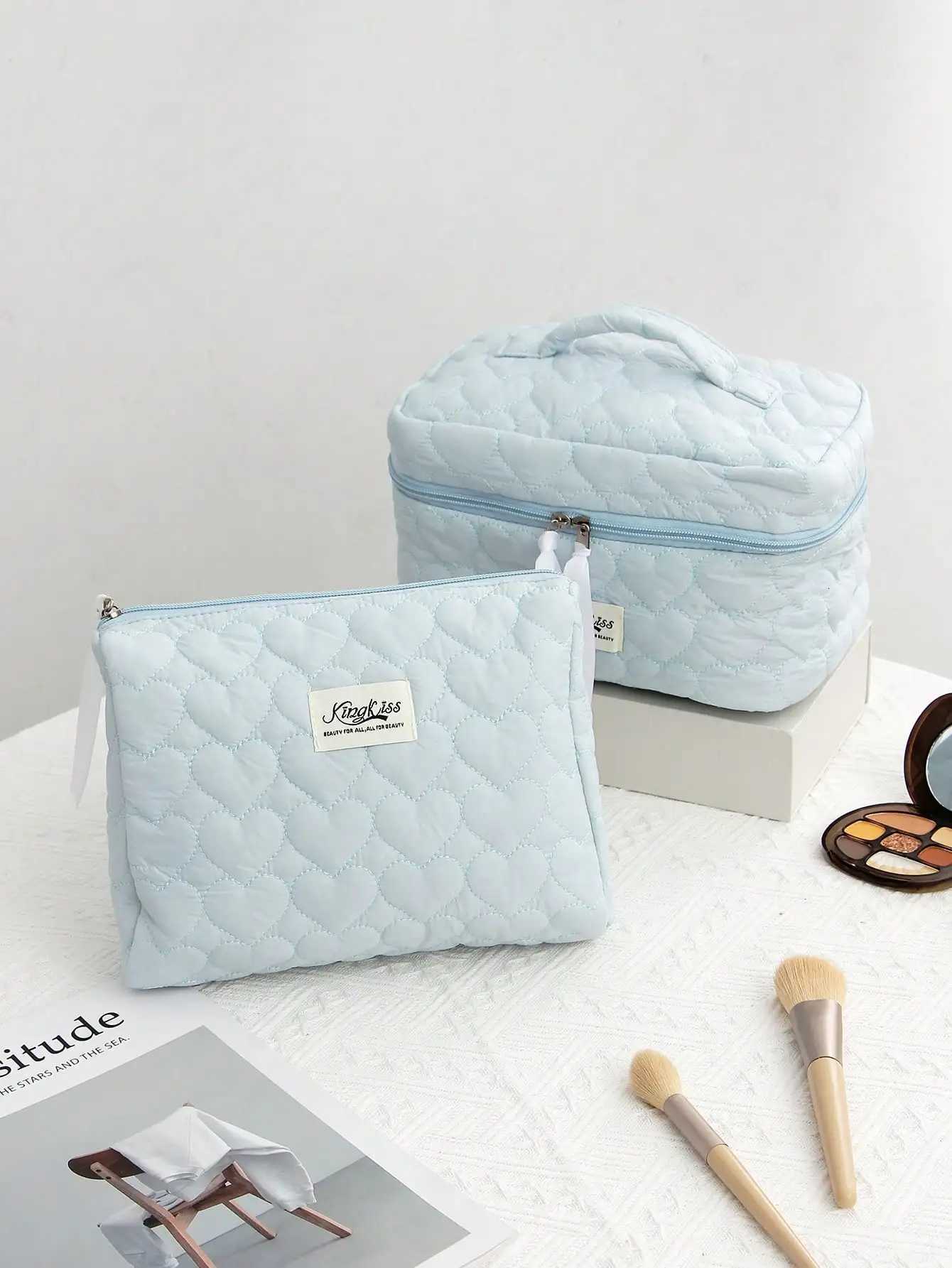1pc/set Love Cloud Quilted Makeup Bag Portable Makeup Bag Large Capacity Wing Bag Travel Storage Makeup Bag Y250808