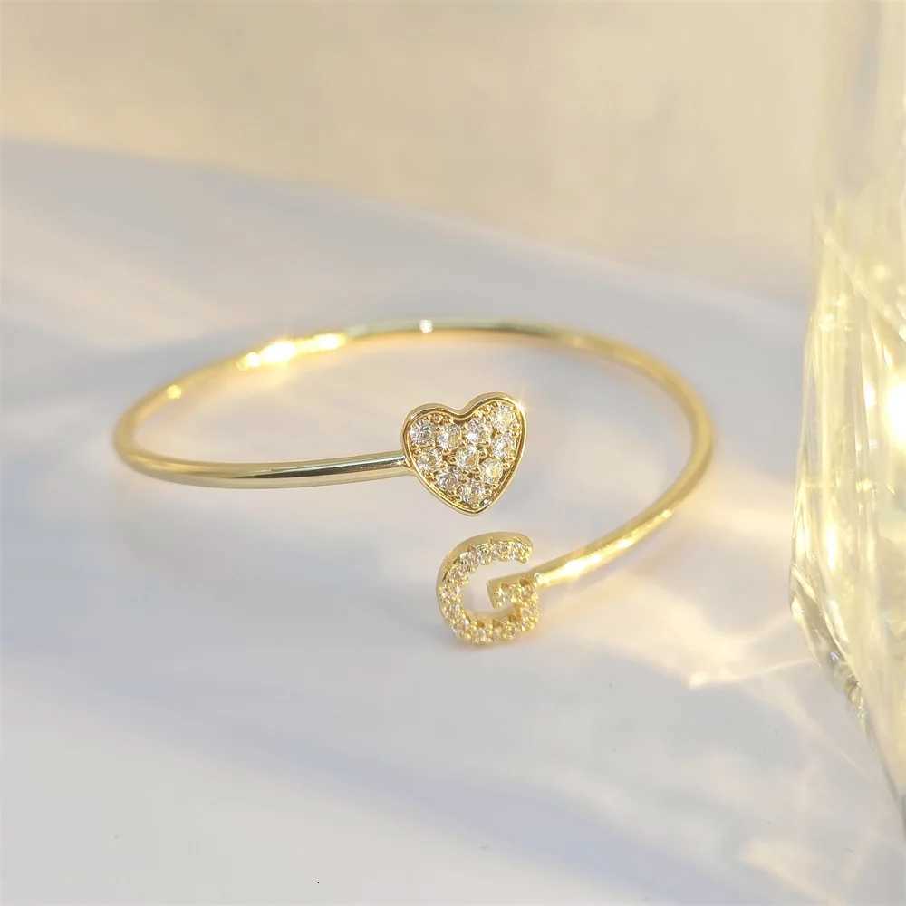 9mm Zircon Letters Bangle Plain Letter Charm Stragger Initial Bracelet for Women Gold Gift Jewelry Z250807