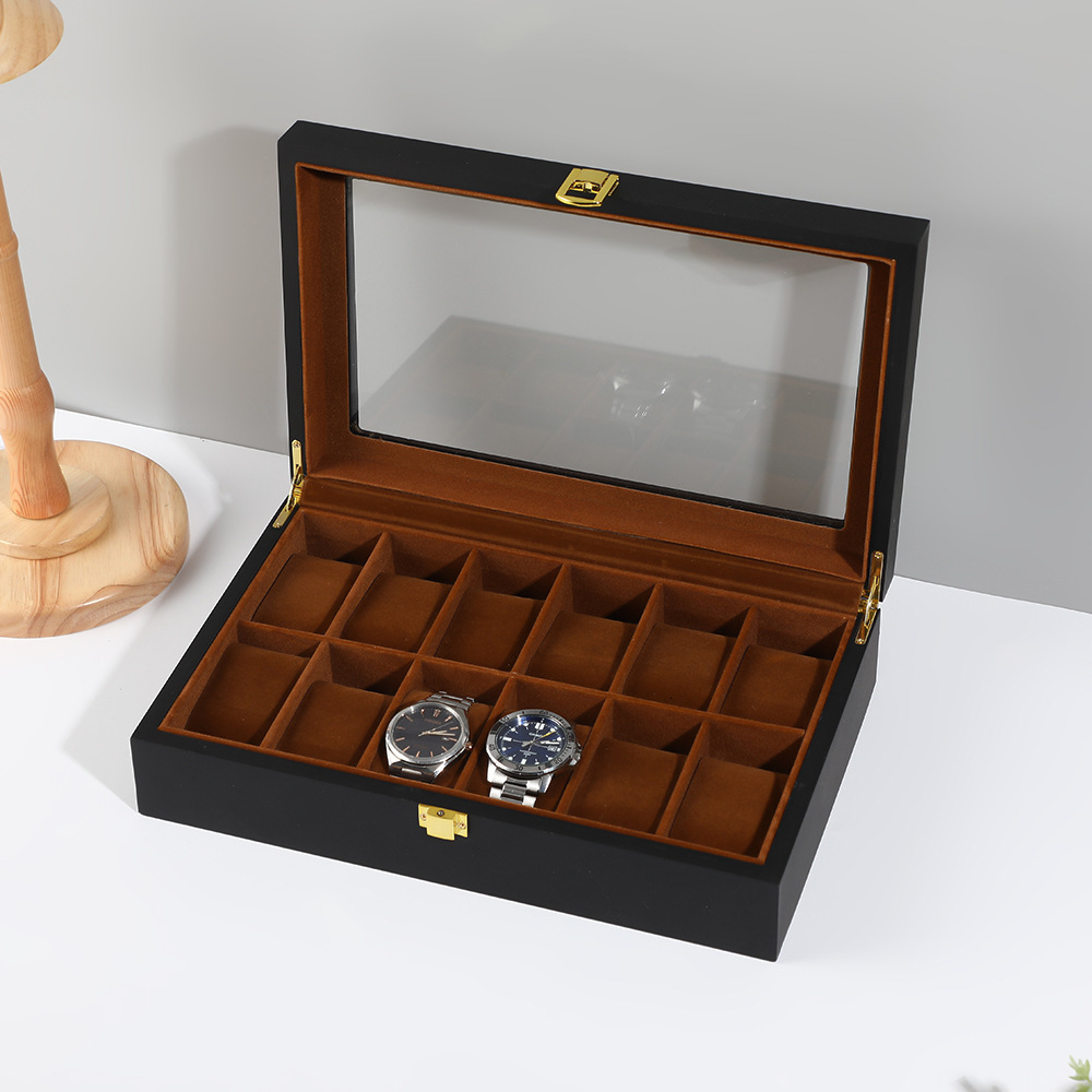 High-end Lacquer 12-slot Watch Display Box Black Matte Jewelry Storage Box Large Capacity Flip Cover Window Watch Box 241018