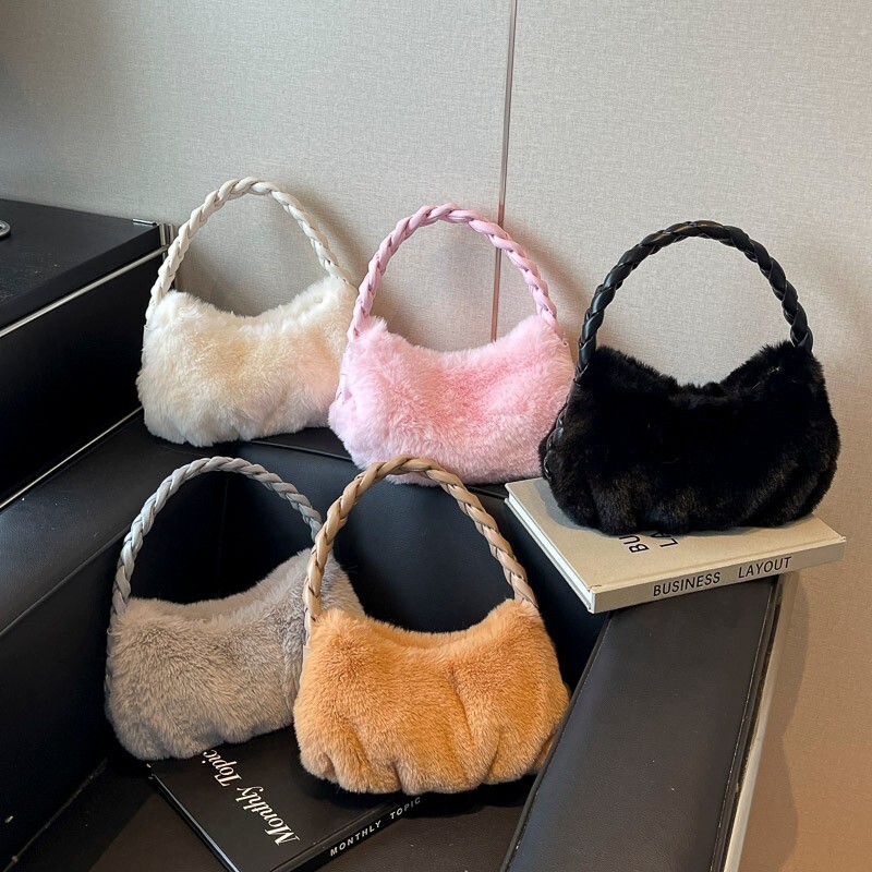 Luxury Brand Designer Bag 2024 Winter New Simple Plush Single Shoulder Bag For Women, Braided Underarm Bag, Handbag, Niche Design Single Shoulder Bag