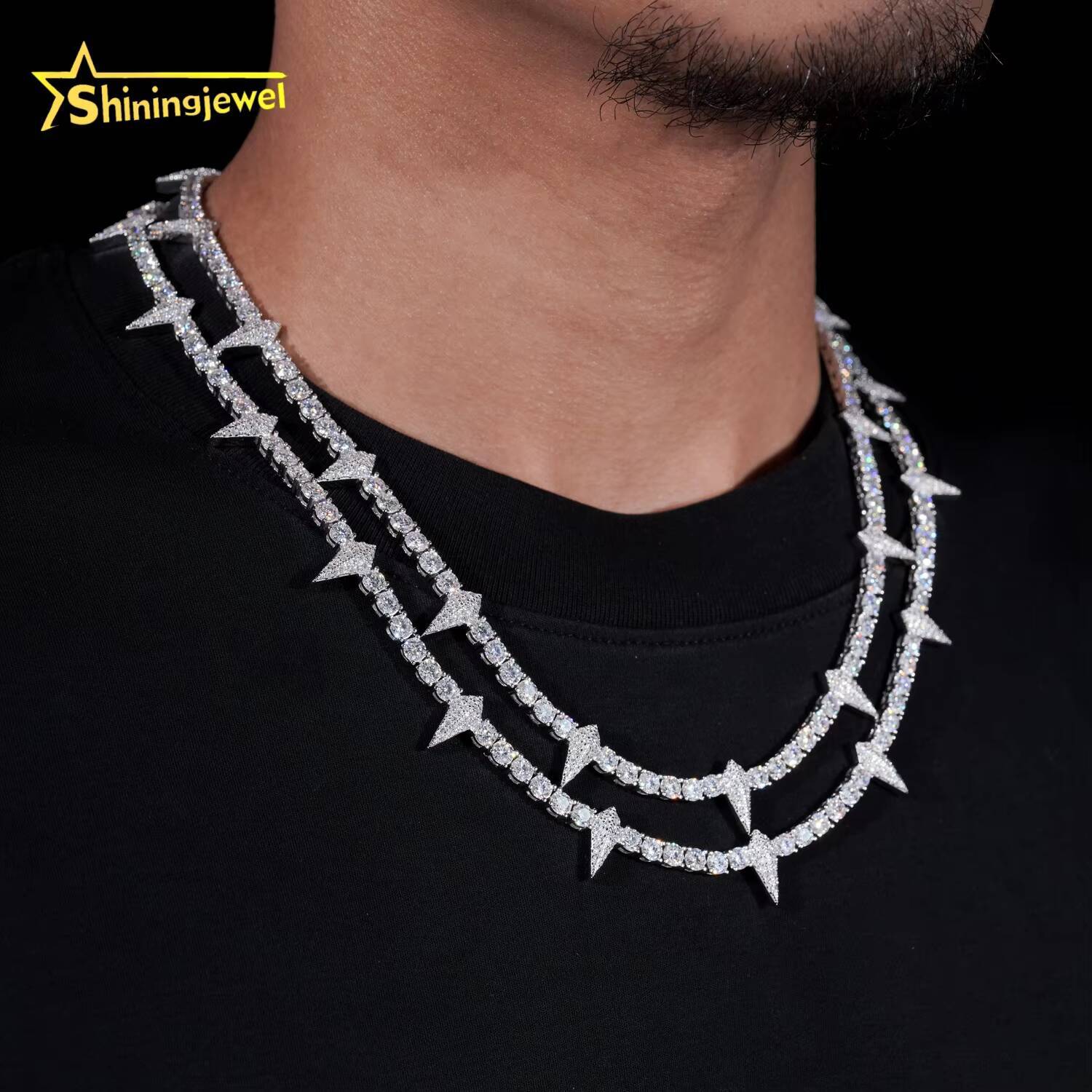 Hip Hop Jewelry 925 Silver Thorny Style Moissanite Tennis Necklace Men Women Iced Out Tennis Chain Moissanite Necklace