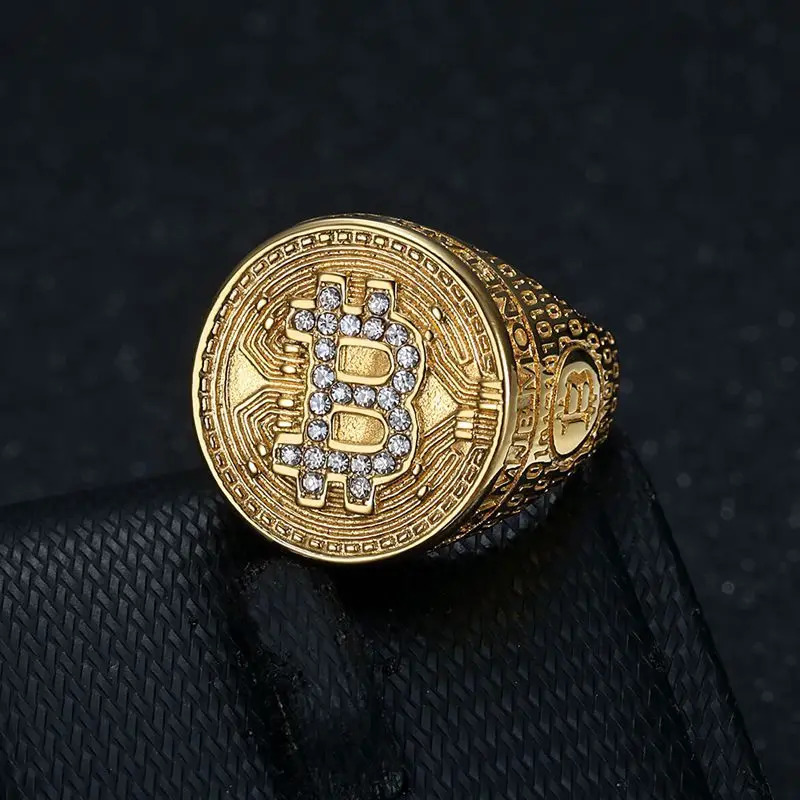Stainless Steel Hip Hop Bling Iced Out Bitcoin Punk Rings for Men Women Couples Boyfriends Gift Fashion Jewelry 250717