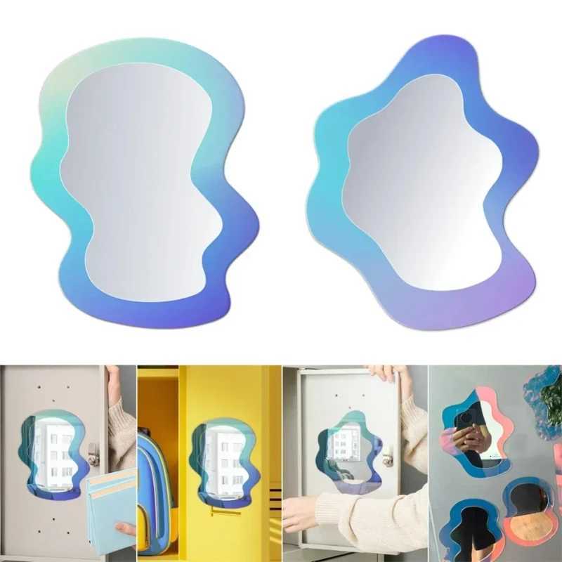 1pcs Magnetic Locker Mirror School Bathroom Refrigerator Cabinet Decoration Mirrors Creative Geometric Pattern Makeup Mirror Z250807