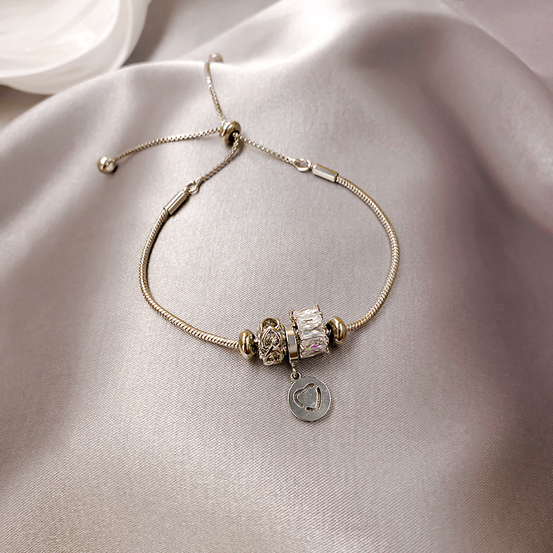 Korean Dongdaemun Fashion Dia-Studded Small Waist Heart Simple New Ins Trendy Personality Bracelet for Women