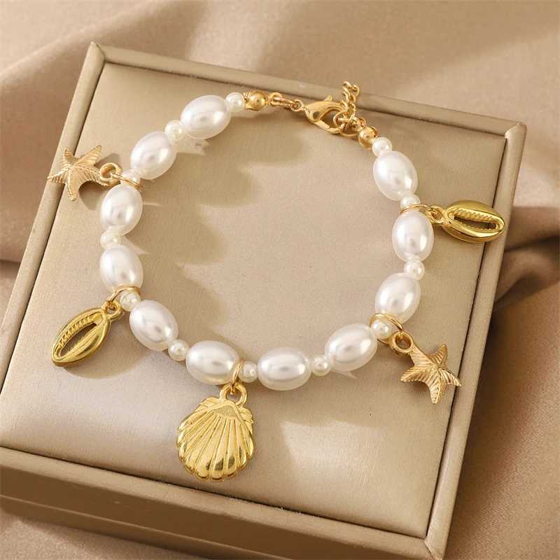 2024 New Fashion Starfish Shell Pearl Bracelet Womens Beach Elegant Travel Party Jewelry Bracelet Z250807