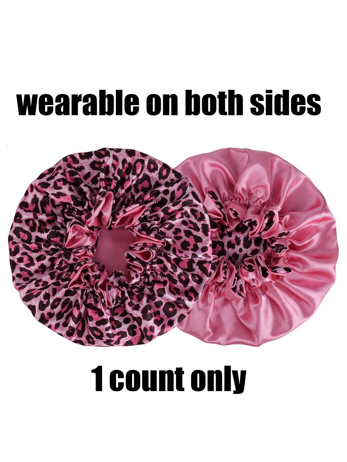 Leopard Print Satin Nightcap Double Layer Silky Bonnet with Adjustable Elastic Band High Quality Sleep Cap for Women Z250808