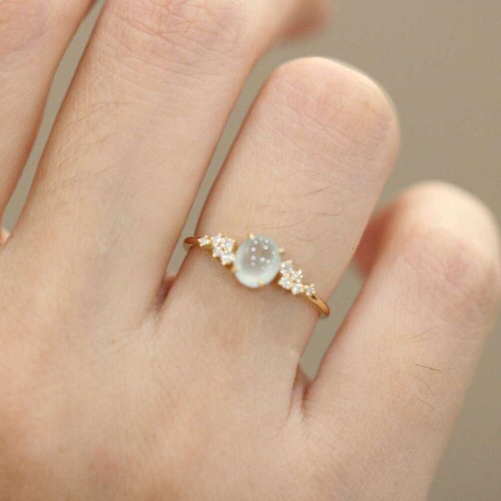 New High-End Romantic White Chalcedony Same Style Open Luxury Inlaid with Cabochon Ice Type Versatile Ring