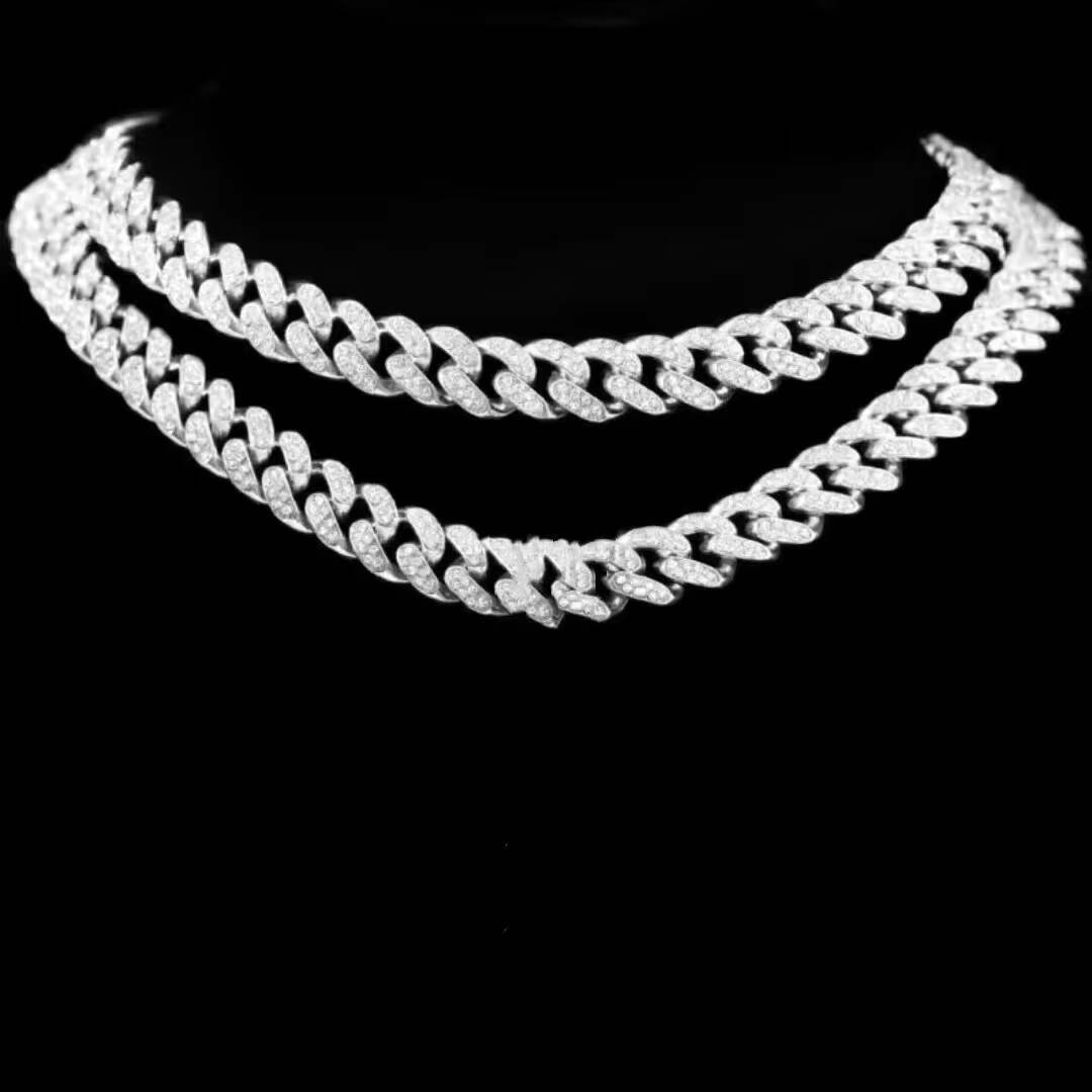 Pass Diamond Tester 925 Silver Necklace Diamond Jewelry Iced Out 10mm Double Rows Hip Hop Moissanite Cuban Chain