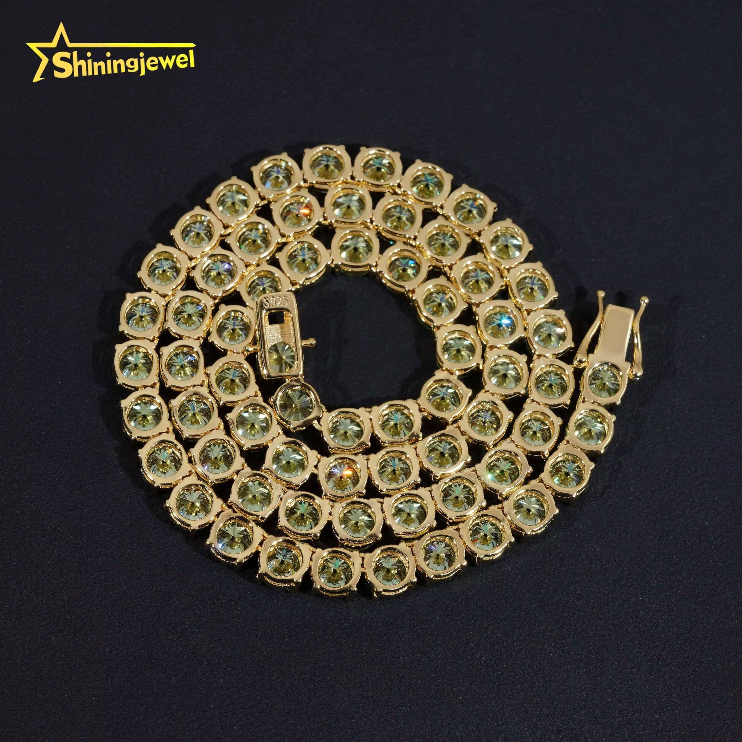 Hip Hop Jewelry 925 Sterling Silver 6.5mm Green Moissanite Tennis Chain GRA Certificated High Quality Men Women Tennis Necklace