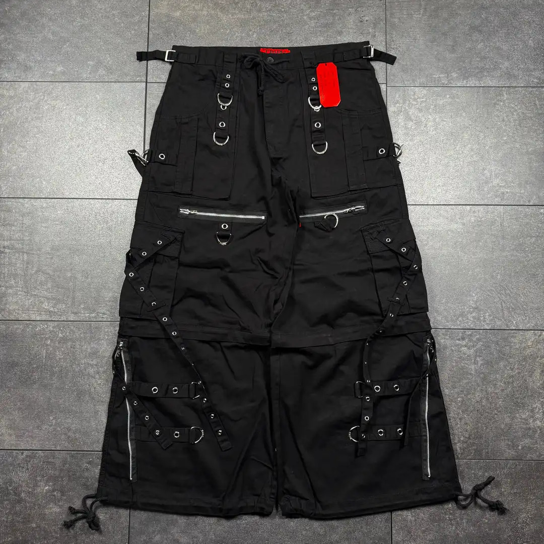 Y2K Cargo Pants Gothic Black Denim Trousers Men Women Streetwear Wide Leg Jeans Gothic Punk Multi Pockets Solid Color Jeans 250805