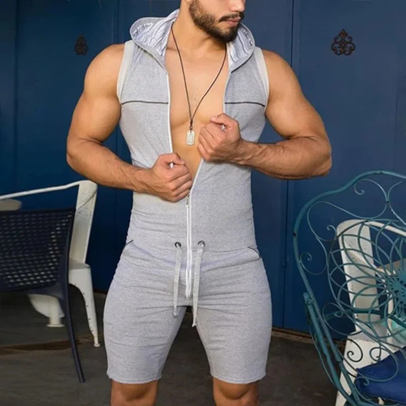Casual Jumpsuit for Men Mens Hooded Sporty Sexy 250804