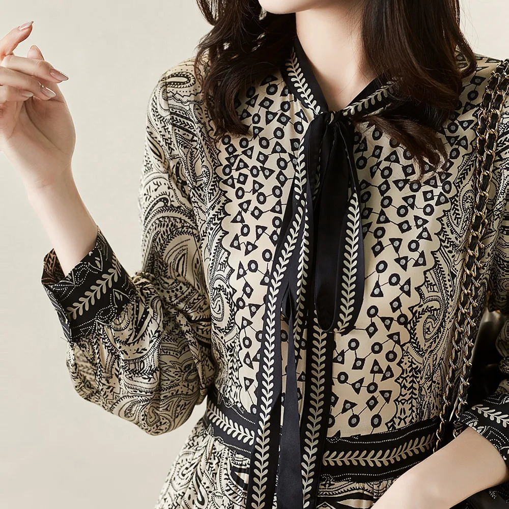 Vintage Style Printed Womens Dress Long Sleeved Dresses Autumn Trendy Woman Lace Up Office Clothing 250728