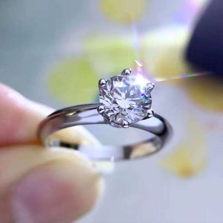 1CT Plated Six Prong Round Dia Gold Moissanite Engagement Ring for Women