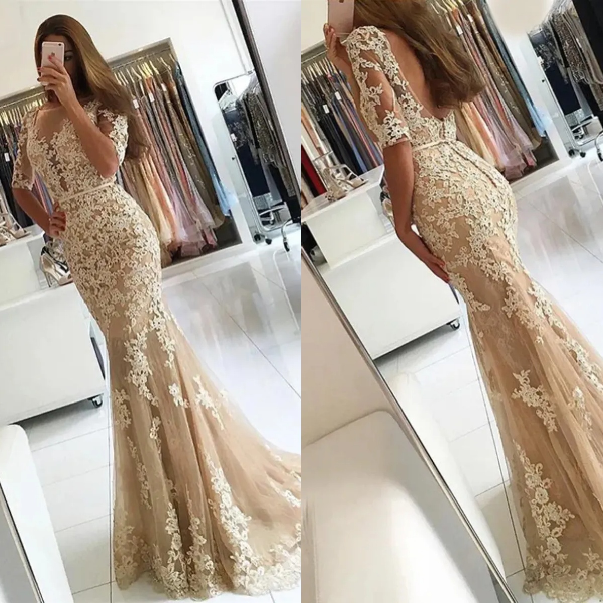 Graceful A Line Wedding Dresses With Full Sleeve Lace Appliques Beach Bridal Gowns Sexy Backless Chic Sweep Train vestido de novia