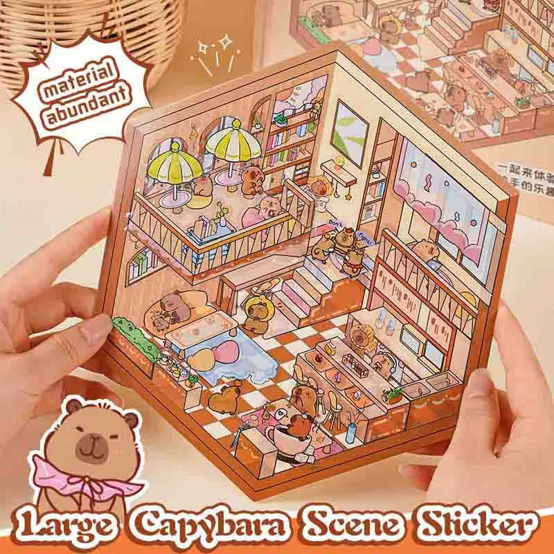 Capybara Scene Stickers for Kids - 3D DiY Stress Relief Miniature Scenario Sticker Painting