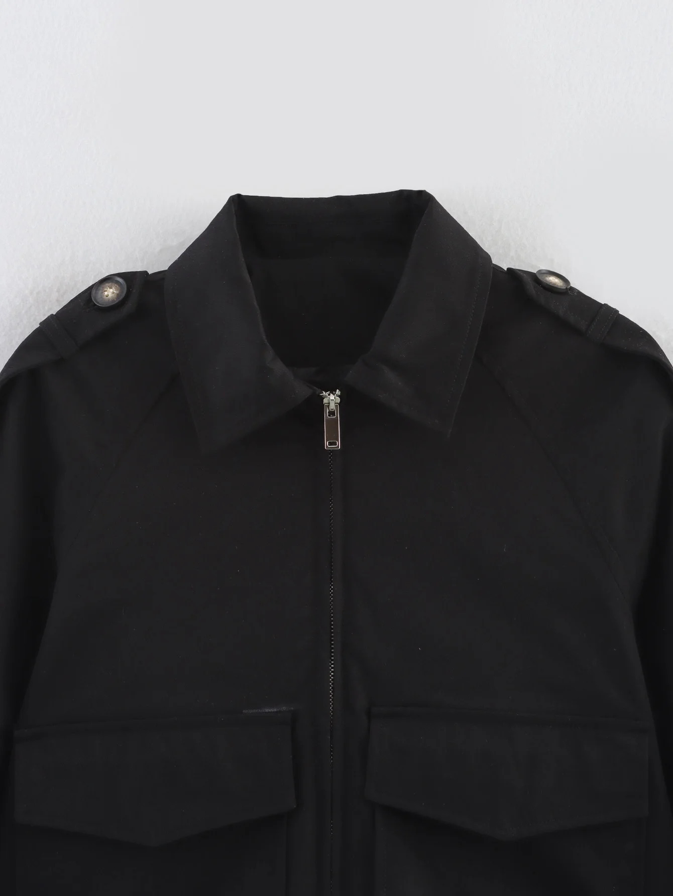 PB ZA2025 Summer Womens Casual Commuting Versatile Lapel Pocket Zipper Jacket Short Windbreaker 250728