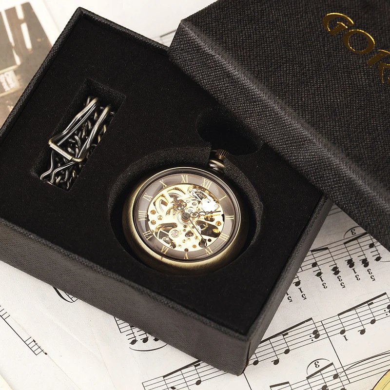 Retro Mechanical Pocket Watch Chain Skeleton Hand Winding Metal Fob Clock Relogio De Bolso Gifts For Men Woman 250807