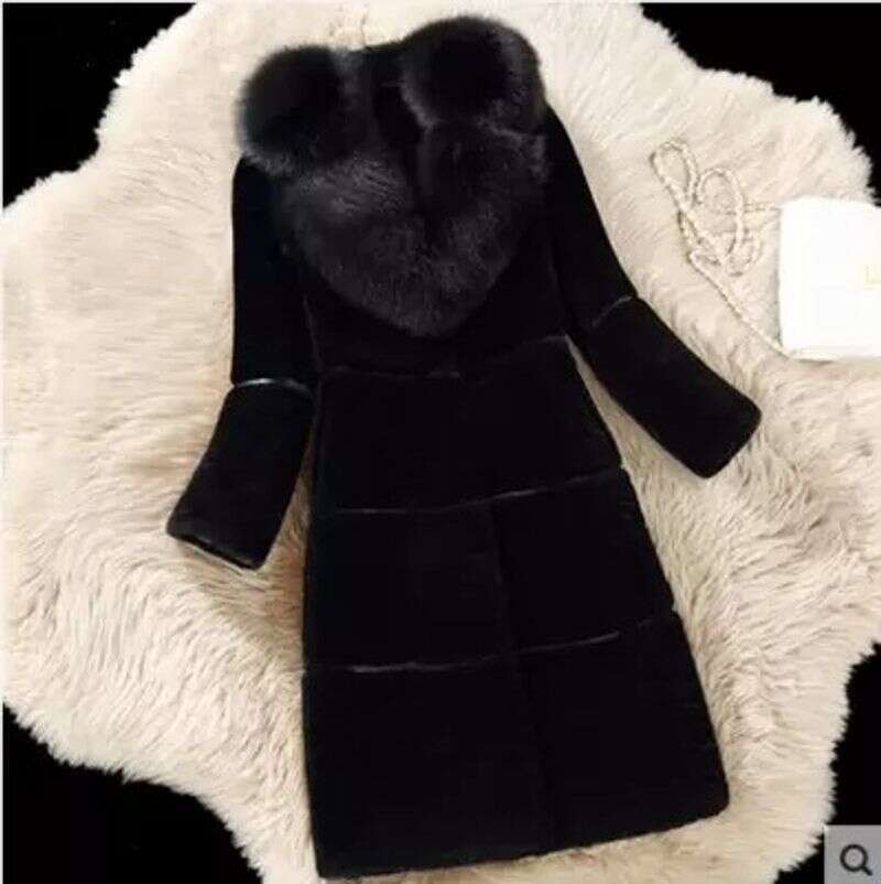 Women's Clothing Cashmere Splicing One Medium Length Fox Collar Fur Coat