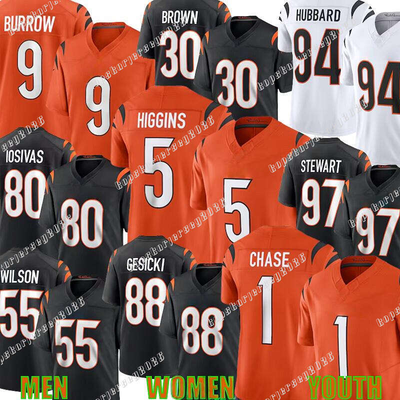 9 Joe Burrow Football Jersey 1Ja'Marr Chase Tee Higgins Jermaine Burton Evan McPherson Sam Hubbard Cam Taylor-Britt Mike Gesicki Amarius Mims Shemar Stewart jersey