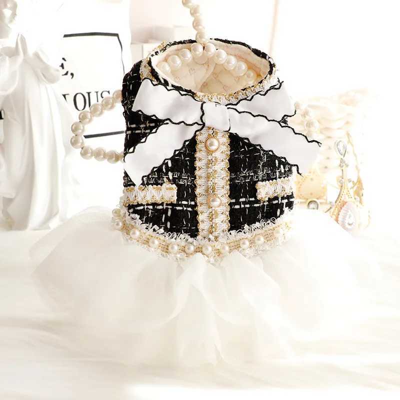 Pet Fur Patchwork Mesh Dress Autumn Winter Bow Sweater Coat Cat Princess Fluffy Winter Skirt Pearl Lace Small Dog Teddy Bear Pet Z250808