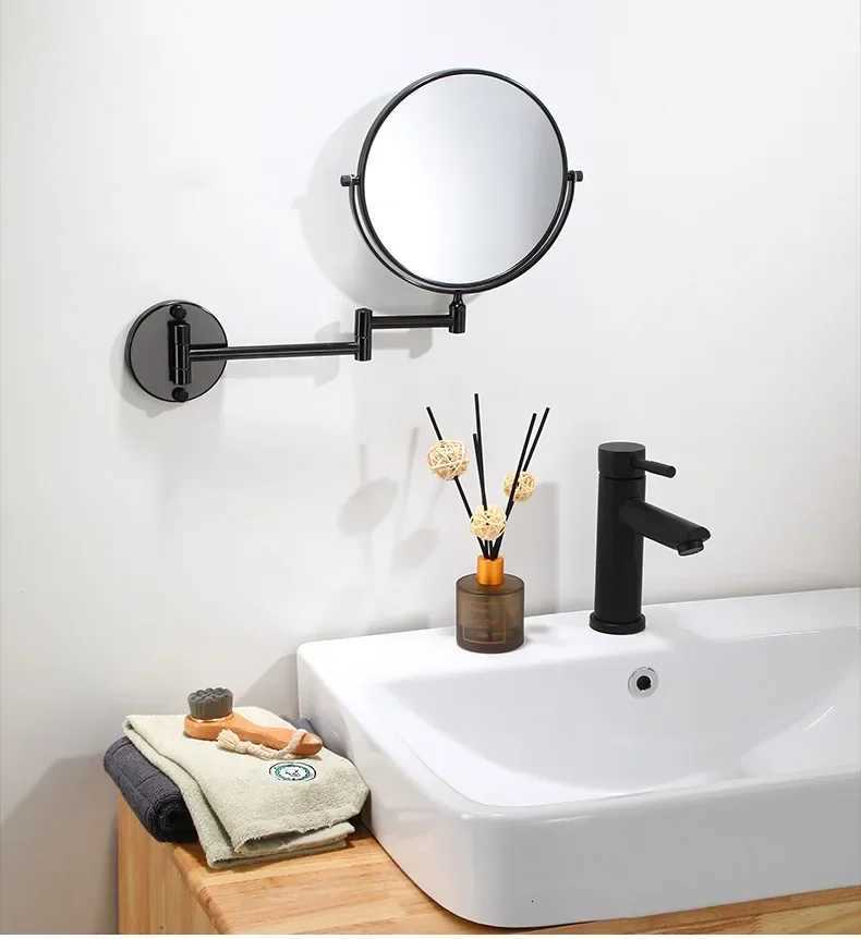 8 Inch Wall Mounted Dressing Mirror Magnifying Two-Sided Mirror Space Aluminum Black Makeup Mirror Cosmetic Lady Gift Z250807