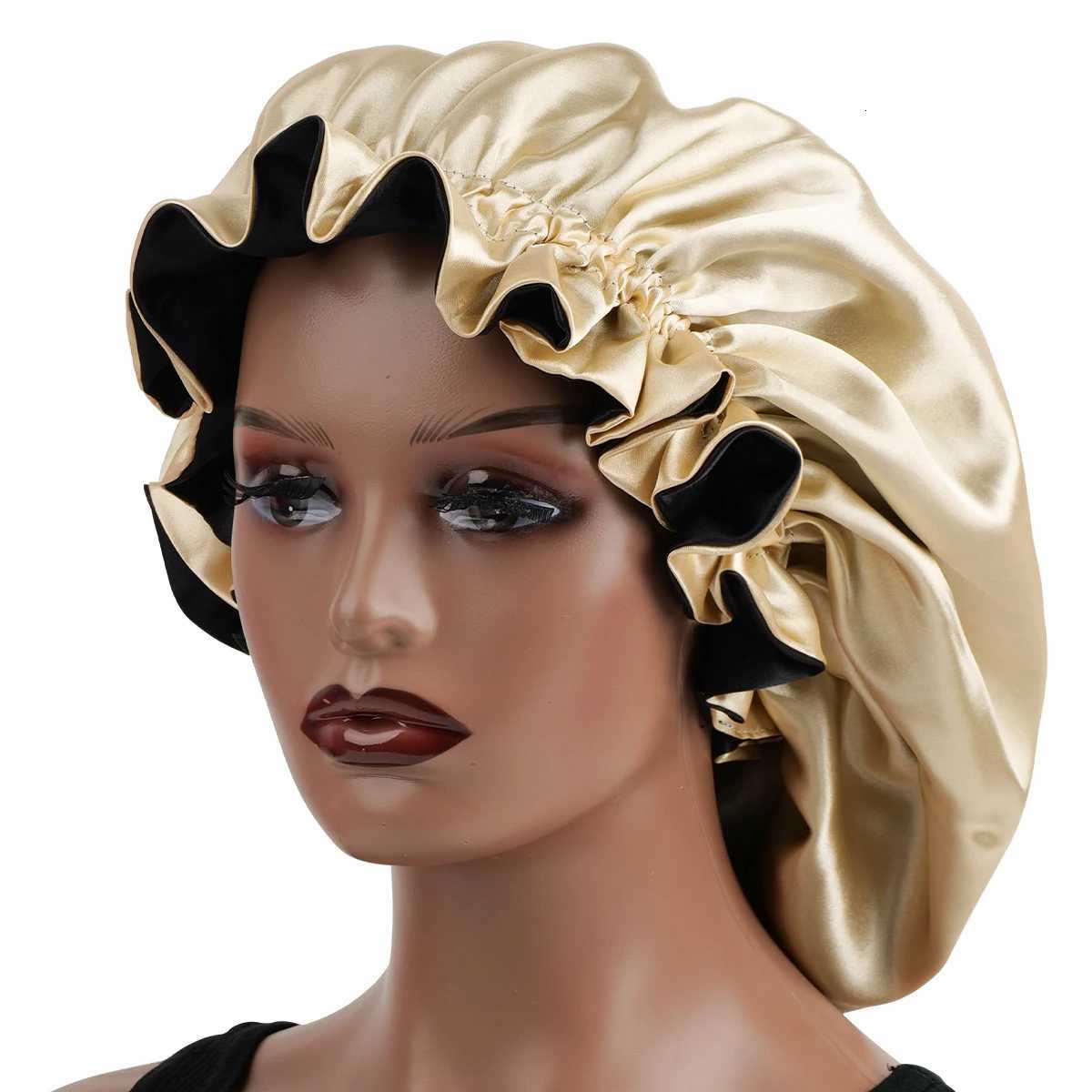 1Pc Double-Layered Minimalist Hair Bonnet Satin Bonnet Sleep Caps Can Be Worn on Both Sides Versatile Cap for Men/Women Z250808