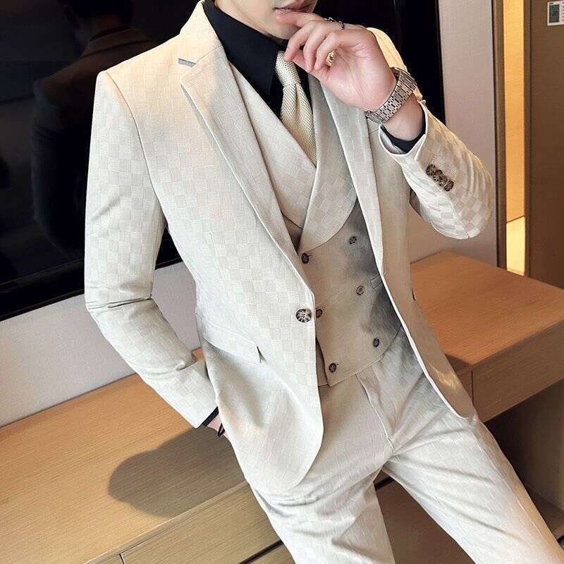 Suit Three Piece Shiny And Dark Plaid Men's Wedding Groom Set, Best Suit, Man