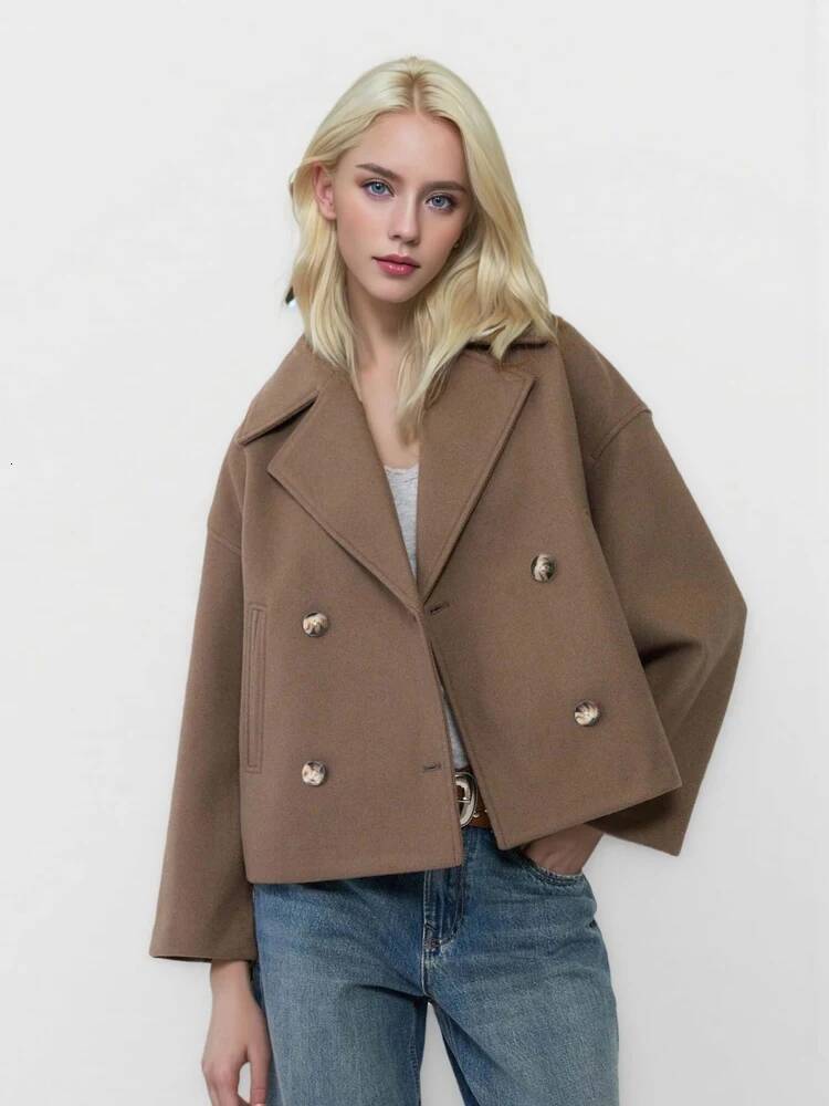 New Winter Woman's Coats,Long Sleeve Coats,Cropped For Ladies,Button Jackets,Wool Coats,Pockets On Coats,Elegant Coats dongdumaoyi