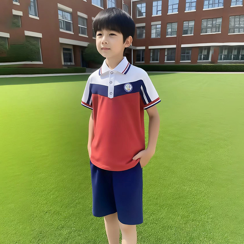 Summer school style children's short sleeved class uniform, elementary school uniform customization manufacturer