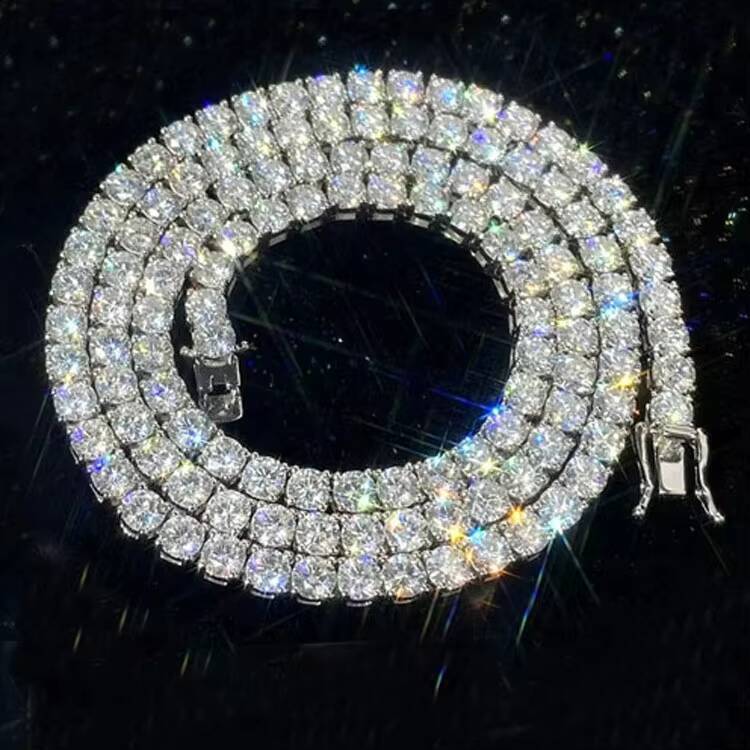 RINNTIN MON01 Wholesale Factory Price 925 Sterling Silver Iced Out 2mm 3mm 4mm 5mm VVS Moissanite Tennis Chain Necklace