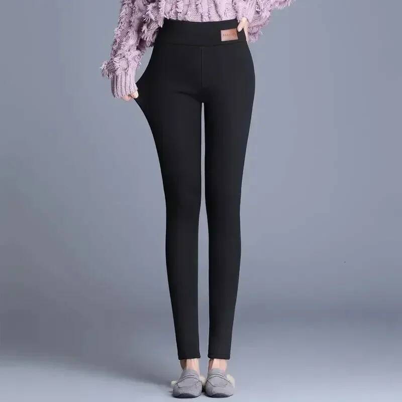 Women Winter Thicken Lamb Cashmere Leggings High Waist Fleece Elastic Warm Tights Pants Slim Veet Legging dongdumaoyi