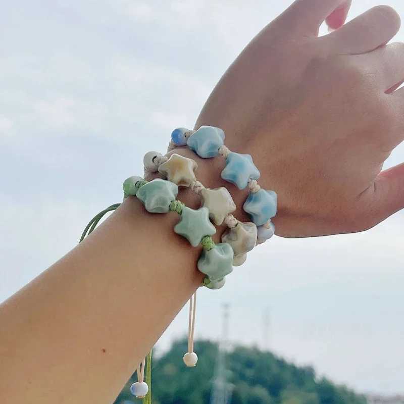 Handmade Colorful Ceramic Star Bracelet Adjustable Braided Wax Cord Unique Fashion Accessory Birthday Gifts Decorations Jewelry Z250807