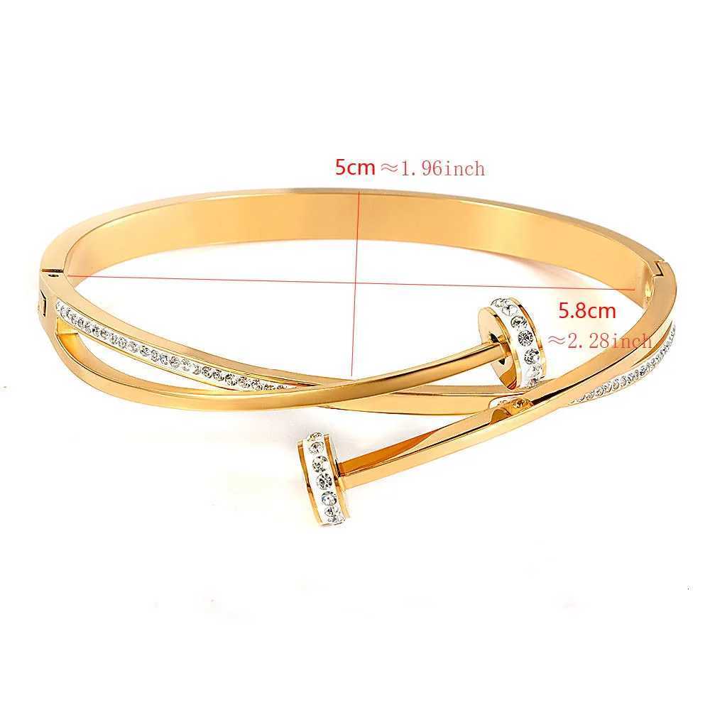 UNIQUE Double Crystal Nail Head Stainless Steel Bracelet for Women Shiny Zircon Versatile Wedding Party Jewelry Z250807