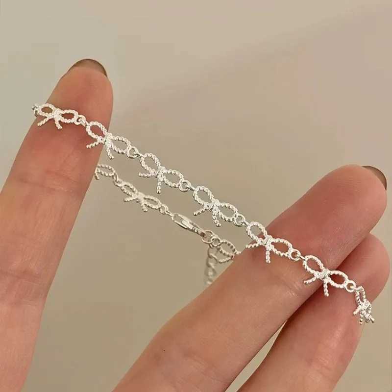 925 Sterling Silver Geometric Chic Wave Hollow Bow Bracelet for Women Fine Jewelry Minimalist Accessories Wholesale Z250807